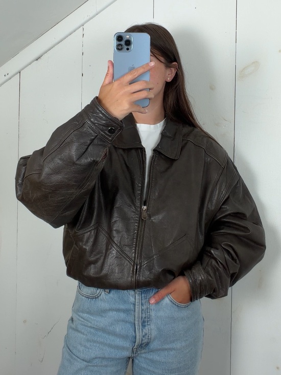 Members Only Other - Vintage Members Only Brown Genuine Leather Zip Up Bomber Jacket Mens Size XL 90s